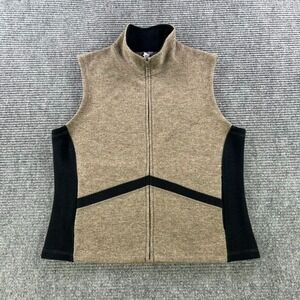 Ibex Merino Wool Blend Shak Vest Womens Large Brown Black USA Made Front Zip